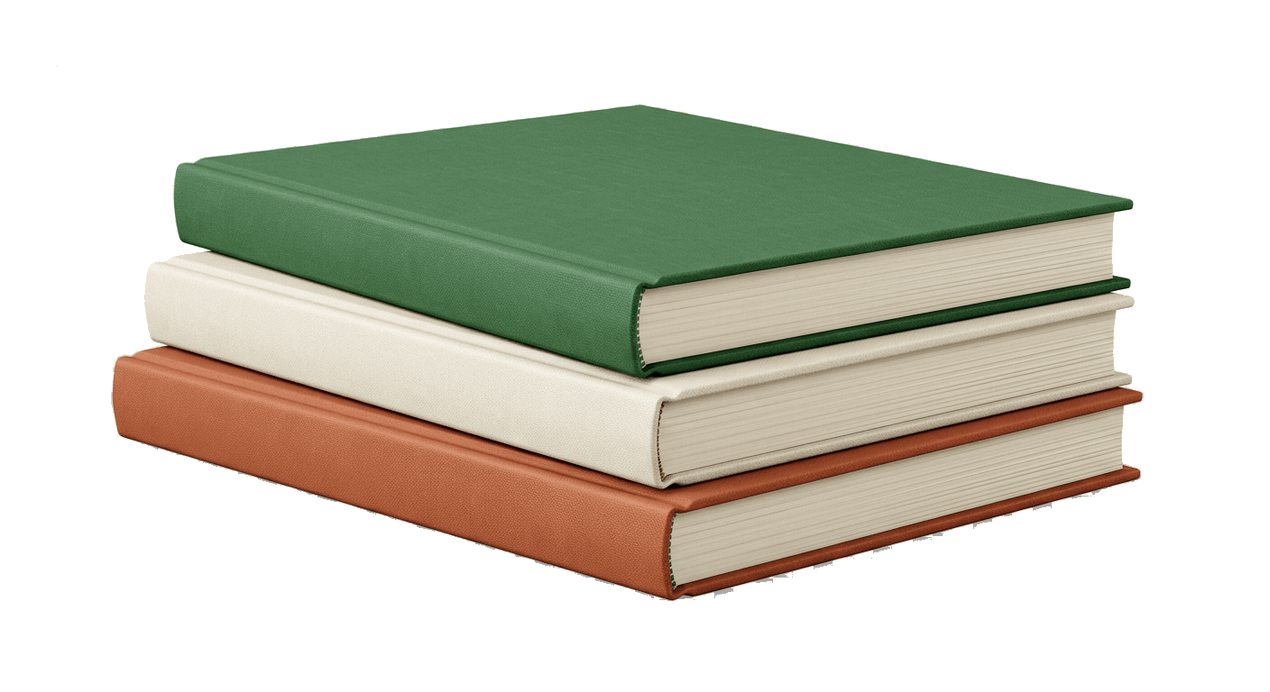 Three hardcover books standing side by side
